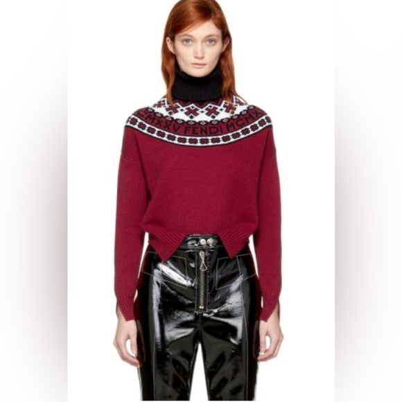 FENDI Logo Fair Isle Turtleneck Sweater - Picture 10 of 13